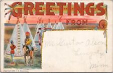 c1900s Native Americana Indian Postcard Large Letter 
