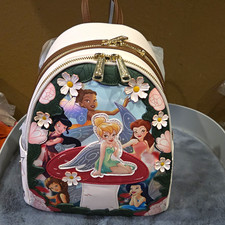 Loungefly Disney Tinker Bell Mini Backpack White/Brown Multicolor Floral picture