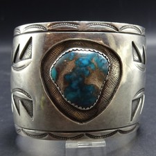 Vintage Navajo K. BEGAY Sterling Silver Overlay BISBEE TURQUOISE Cuff BRACELET picture