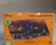 Disney Mickey & Friends Haunted House Halloween Village 9-Piece Set Lights NEW picture