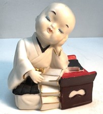 Vintage Japanese Hakata Monk Scholar Sleeping Or Meditating Ceramic Gold Trim picture