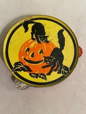 Vintage Kirchhof Halloween Tin Tambourine Noisemaker (Cats and Pumpkin) picture