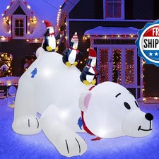Juegoal Christmas Inflatable Polar Bear with 3 Penguins 7.7' x 6' Lighted picture