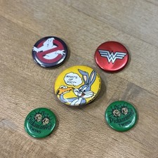 Vintage 1970s 1980s Pinback Buttons Lot of 5 Ghostbusters Wonder Woman Retro picture