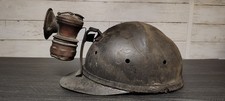 Vintage Antique Auto-Lite Carbide Mining Lamp & Hard Boiled Helmet Cap Hat Set picture
