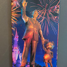 Disney Theme Park Walt Disney & Mickey Mouse Statue Castle Fireworks Souvenir picture