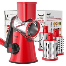 Geedel Rotary Cheese Grater, Kitchen Mandoline Vegetable 10.24x9.2x9.37, Red picture