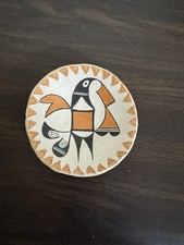 authentic Vintage Acoma Pueblo Polychrome Pottery Bird Dish from New Mexico picture