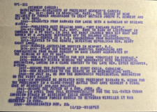 JFK ASSASSINATION VERY RARE ORIG 11/22/63 UPI TELETYPE WITH BIZARRE 