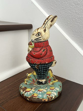 ANTIQUE VINTAGE c.1926 RABBIT IN SWEATER EATING CARROT DOORSTOP picture