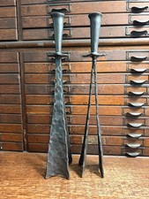 Lot 2: Hand Forged Metal BRUTALIST CANDLE HOLDERS Sticks 16” Tall MCM Vintage picture