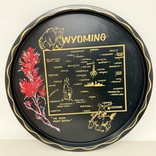 Vintage Wyoming State Tray MCM Kitschy Barware Graphic Souvenir Decor Platter picture