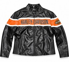 Real Leather Men’s Harley-Davidson Motorcycle Jacket Black Orange Size L picture