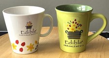 2 Vtg Edible Arrangements Floral Coffee Mugs: White Germanic Big & Lime Green picture