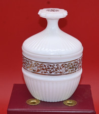 Avon Jar Powder Dish White Milk Glass Lidded Gold Filigree Vintage 1970s picture
