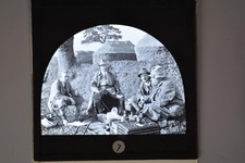 4 Men Picnic Rural Field Haystacks Hamper Magic Lantern Slide c1900s picture