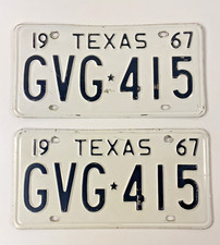 Vintage 1967 Texas License Plate Set AUTO GVG 415 TX DOT DMV Clear OK Star picture