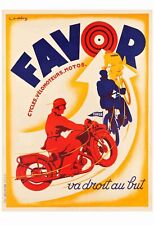 Favor Motorcycle Vintage French Advertising 1930 Poster 12  x 18