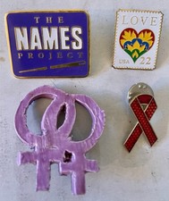 Vintage AIDS Gay Friendly Love Enamel & Ceramic Pins (lot of 4) LOVE is LOVE picture