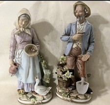 HOMCO Vintage Collection #8816 Ceramic Hand Painted Matte14” Old Man & Woman Set picture