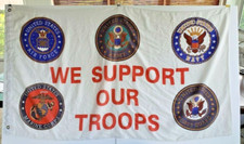 We Support Our Troops Flag / Banner 3' x 5' Single sided 5 Emblem picture