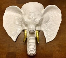 Beautiful Rare White Elephant Head & Tusks Wall Hanging Sculpture Collectible picture