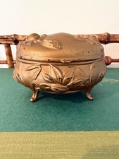 Antique 1900's Art Nouveau Gilt Metal Roses Footed Jewelry Box Casket picture