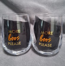 Halloween More Boos Please Stemless 11.5 Oz. Wine Glass Set Of 2 Black Orange picture