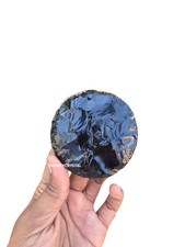 90MM Black Obsidian Disc – Handcrafted Round Protection Stone – Energy Healing. picture