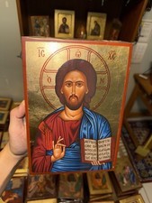 Christ Blessing Orthodox Icon Gold Leaf Flat Wood (handmade)  18x25cm picture