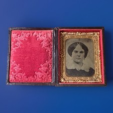 Antique 1/6 Ambrotype Portrait Victorian Woman Ornate Split Case Cased Photo (W) picture