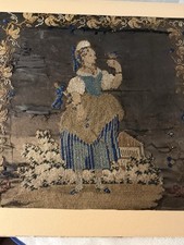 Antique Georgian Ir Victorian Era Petit Point Needlework on Silk picture