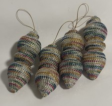 Kitsch Christmas Drop Ornaments Large 8” Handmade Vintage Sparkle Rainbow 🌈 picture