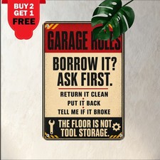 Vintage Garage Humor Metal Sign Funny Workshop Rules Tin Plaque Wall Art 8x12 picture