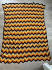Vintage 1970s chevron afghan blanket zig zag acrylic stripes throw picture