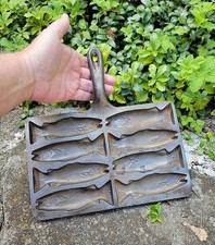 HTF Vintage Lodge Cast Iron For Eddie Bauer Fish Salmon Trout Corn Stick Pan picture