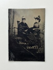 Antique Tintype 2 Women Victorian Portrait Hats 1/6 Plate picture