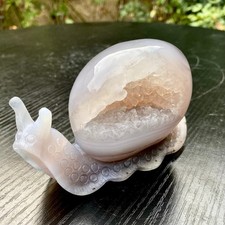 1.1LB  Natural Purple Agate Geode Snail Carving Crystal Animal Statue Home picture