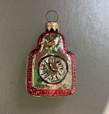 Vintage West Germany Silvered Glass Clock Shaped Christmas Ornament 2.5” picture