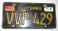 VINTAGE BLACK 1963 CALIFORNIA LICENSE PLATE 'VVP 429' 1984 TAG man cave wall art picture