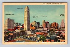 Minneapolis MN-Minnesota, Aerial Of Skyline, Antique, Vintage Souvenir Postcard picture
