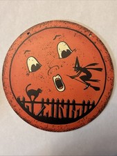 Halloween Anthropomorphic VINTAGE STYLE Moon Wooden Sign Wall Decor 6” picture