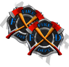 Sticker Decals 2 pack Firefighter Intl Maltese Cross Black w Blue 4
