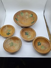 Antique/VTG Munising Wooden Dough Bowl Oval Round Lot Of 5. 1 Missing A Foot picture