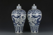 A Pair of Blue & White Porcelain Jars with lid picture