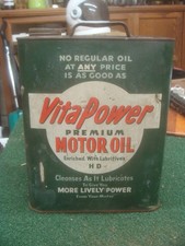 Vintage early VITAPOWER motor oil 2 GALLON can WESTERN AUTO made in USA picture