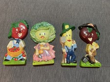Vtg Anthropomorphic Veggie People Ceramic  Wall Plaque Vegetable Heads Kitsch 80 picture