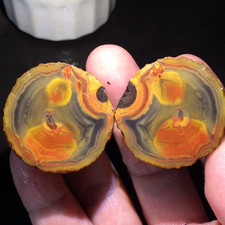 1Pair Rare China Natural Warring States Red Agate Geode Quartz Crystal Slices picture