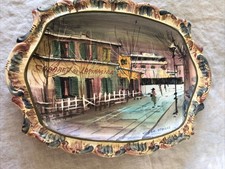 Vintage 1950s Wall Plaque Hand painted In italyAfter Maurice Utrillo Paris Scene picture