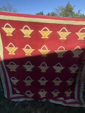 antique basket red green yellow quilt 80x82 picture
